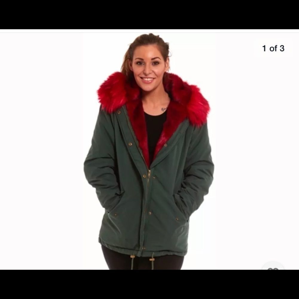 Nwot UK2LA red hooded winter jacket coat sz S/10